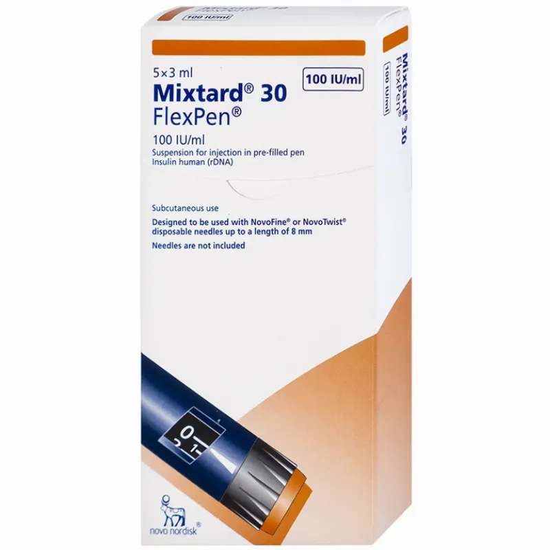 Bút tiêm Mixtard 30 Flexpen 100 IU/ml Novo Nordisk điều trị bệnh đái tháo đường (5 cây x 3ml)