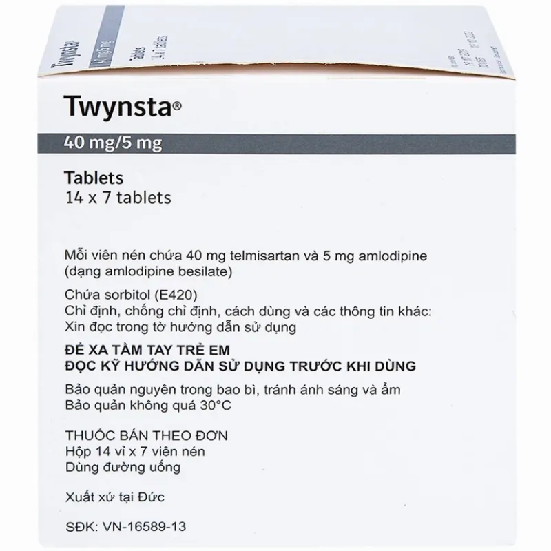 Cận cảnh thuốc Twynsta 40mg/5mg Boehringer điều trị tăng huyết áp vô căn (14 vỉ x 7 viên)