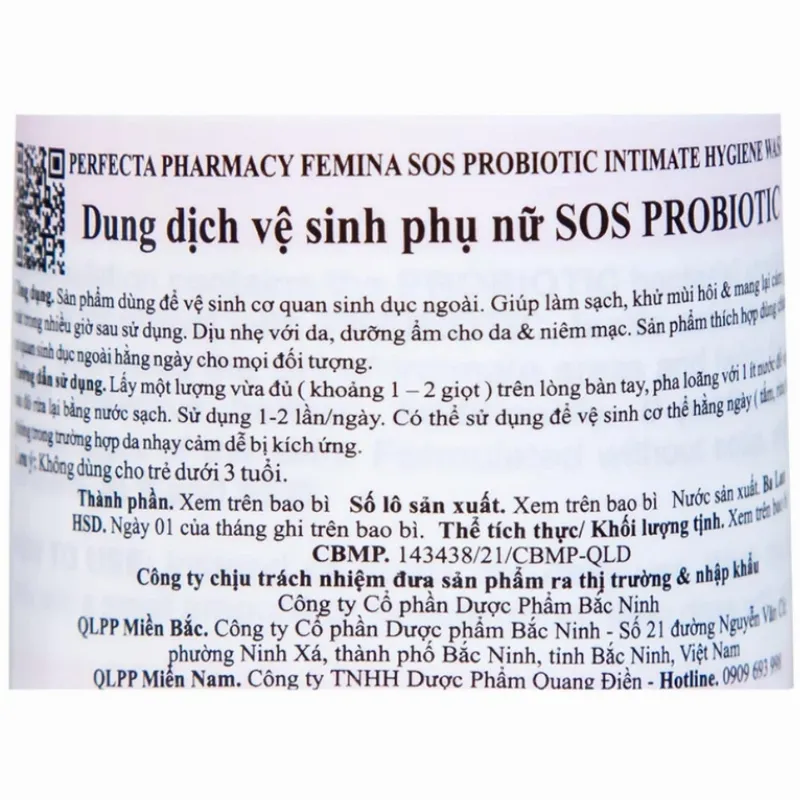 Dung dịch vệ sinh phụ nữ Femina SOS Probiotic vệ sinh cơ quan sinh dục ngoài (150ml)