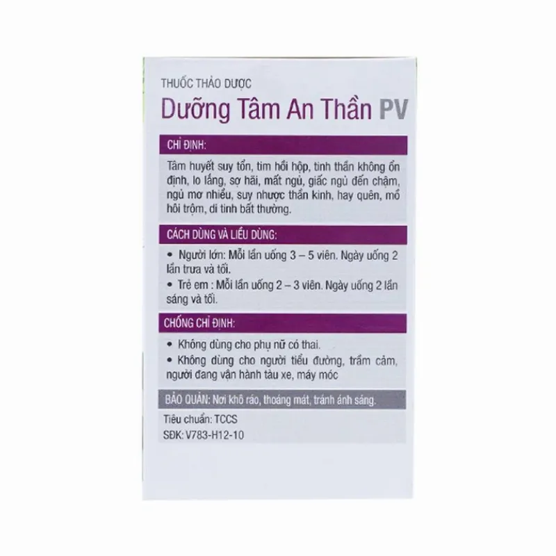 Thuốc Dưỡng Tâm An Thần PV điều trị tâm huyết suy tổn, tim hồi hộp (60 viên)