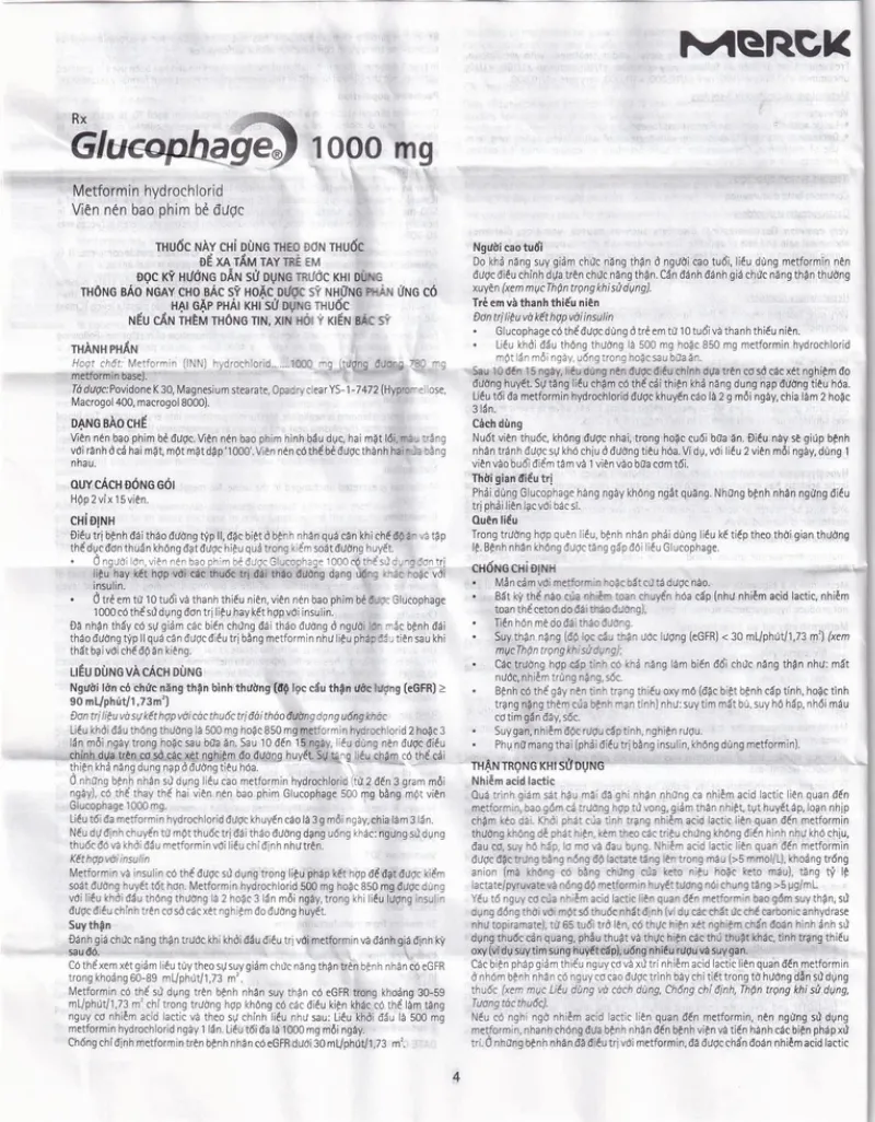 Thuốc Glucophage 1000mg Merck điều trị đái tháo đường type 2 (2 vỉ x 15 viên)