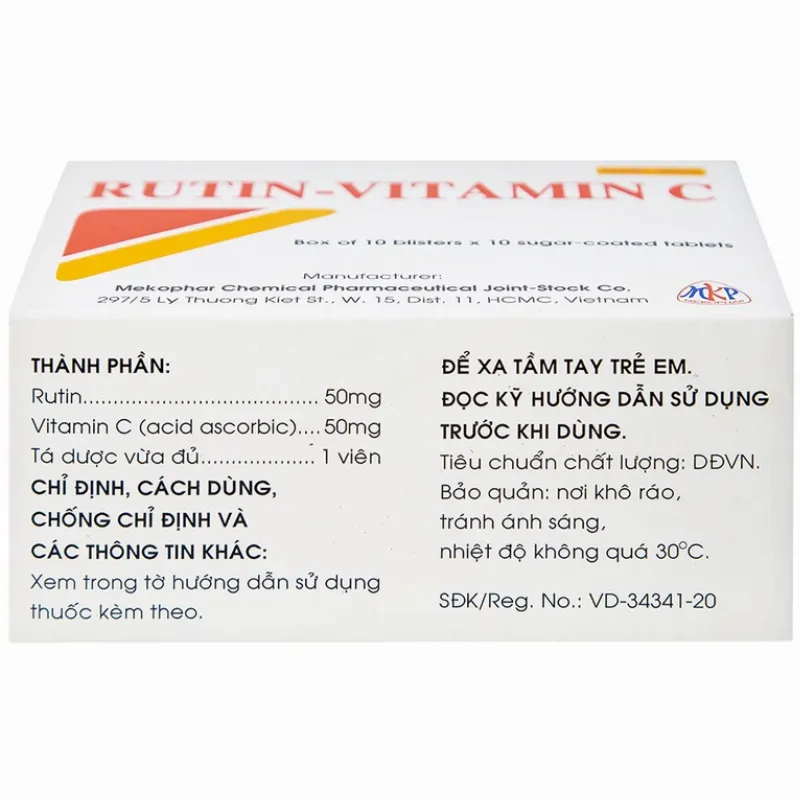 Thuốc Rutin-Vitamin C Mekophar hỗ trợ điều trị các hội chứng chảy máu, xơ cứng (10 vỉ x 10 viên)