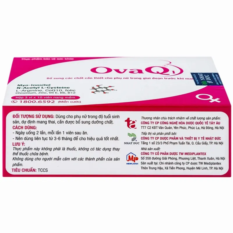 Viên uống OvaQ1 hỗ trợ bổ sung Myo Inositol, Acid folic và các chất cần thiết cho phụ nữ trước khi mang thai (3 vỉ x 10 viên)